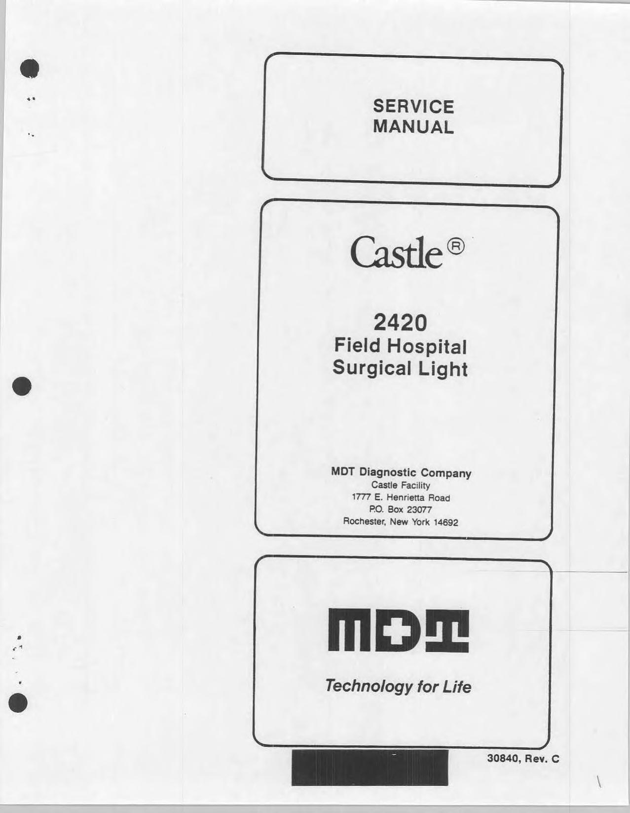 Castle Field Hospital Surgical Light 2420 Service Manual : Free 